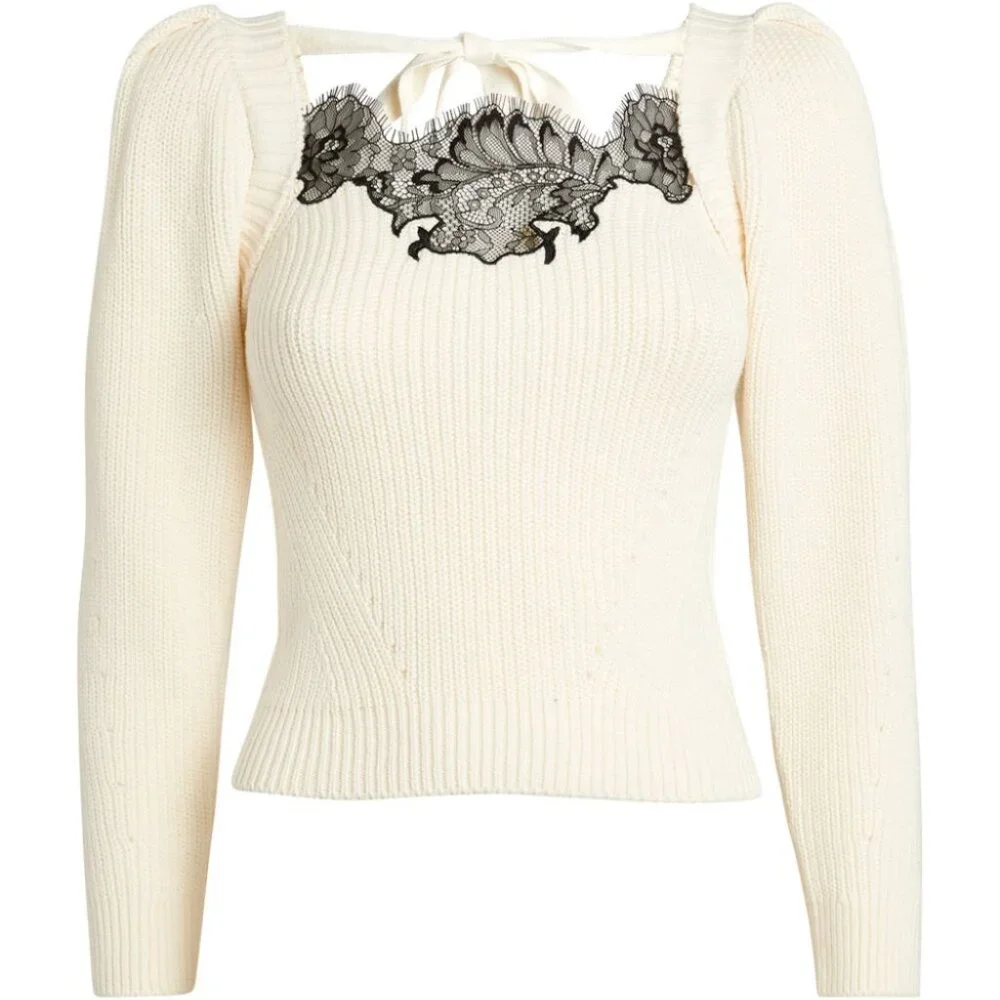 Self-Portrait Lace-Insert Sweater M NWOT - Picture 3 of 5